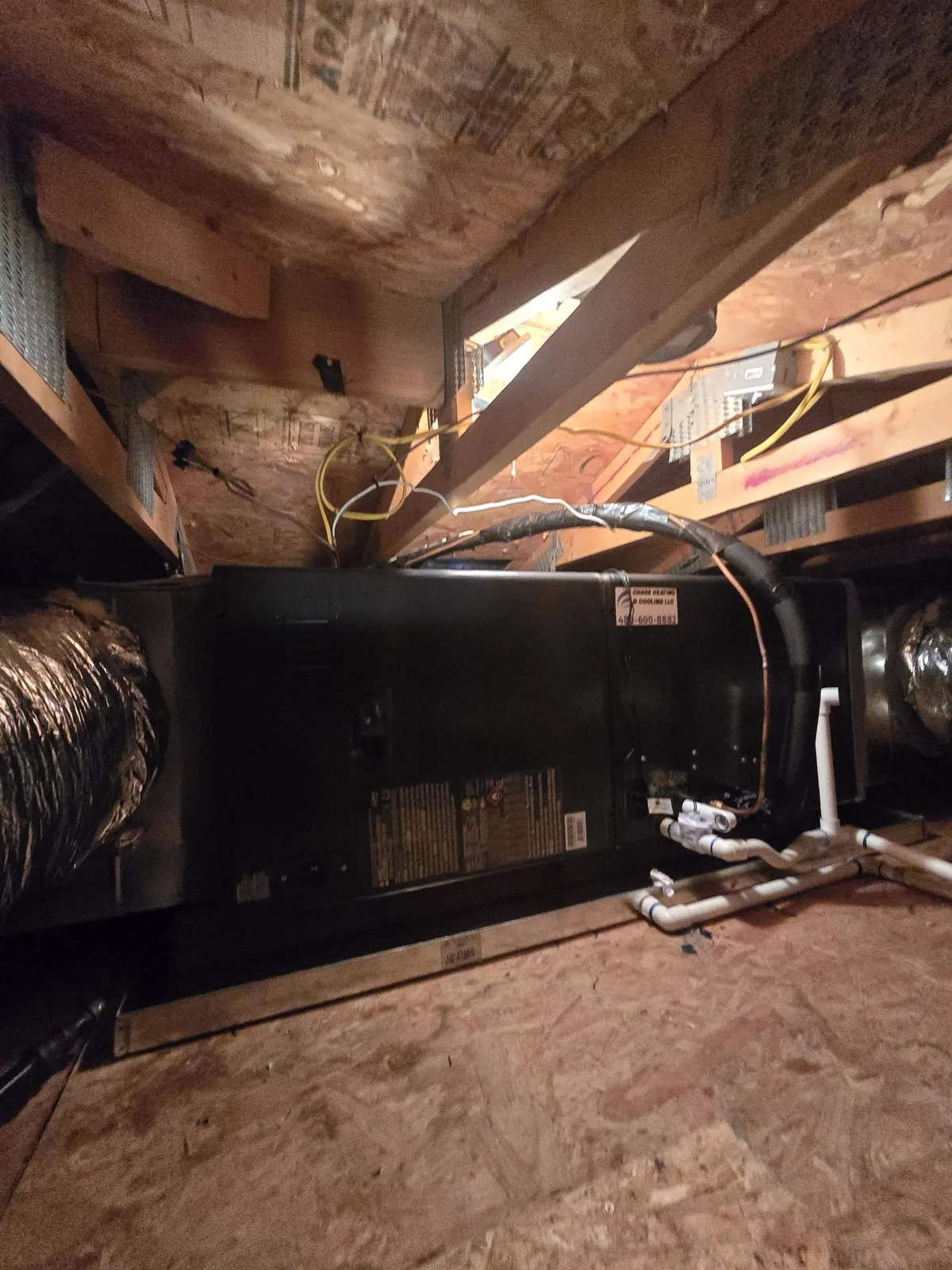 Air handler and duct runs in an attic